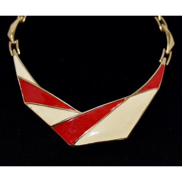 MONET Vintage Enamel Art Deco Choker Collar Statement Necklace - Picture 2 of 8